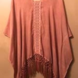 Rose poncho top with crochet inset and fringe